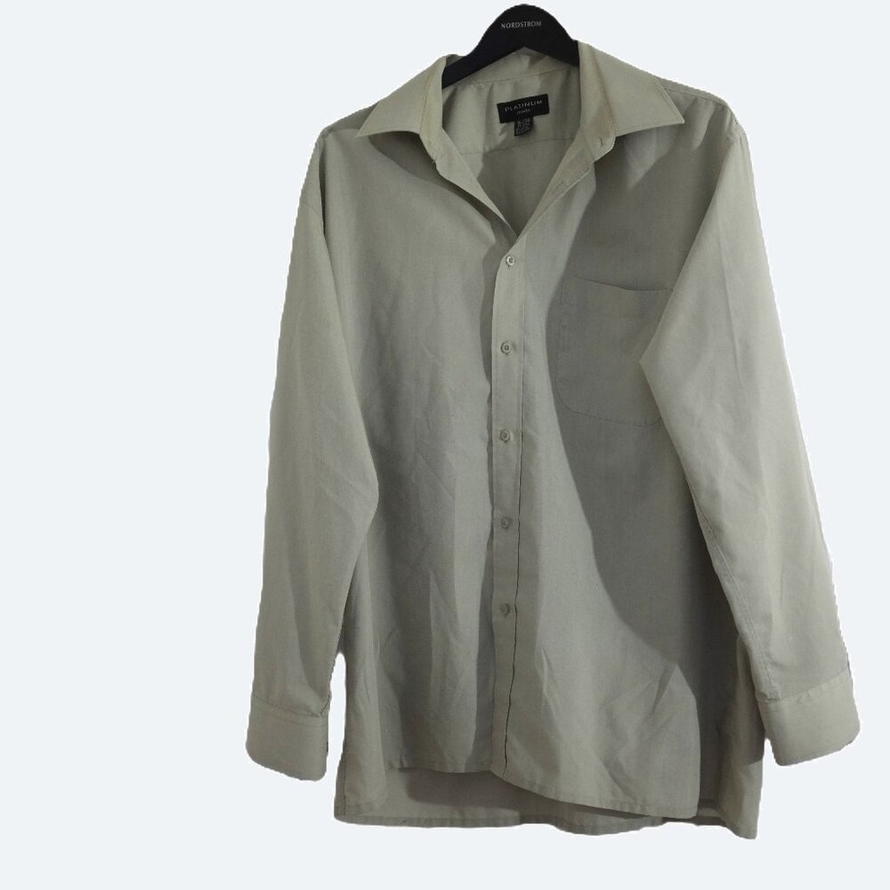 Platinum mode grey green solid dress shirt size XL cotton blend